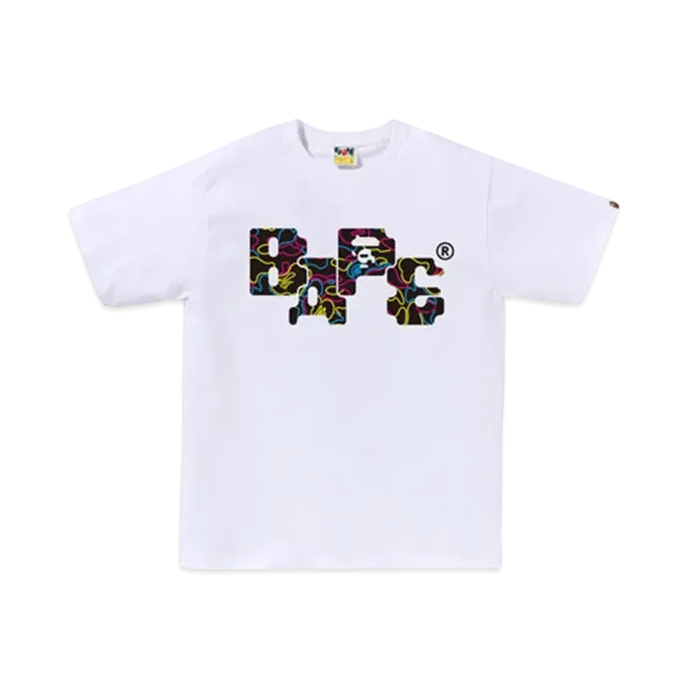 A BATHING APE Neon Camo 8Bit Bape Logo Tee "White"