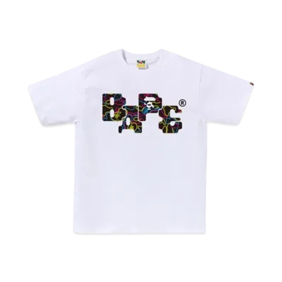 A BATHING APE Neon Camo 8Bit Bape Logo Tee "White"
