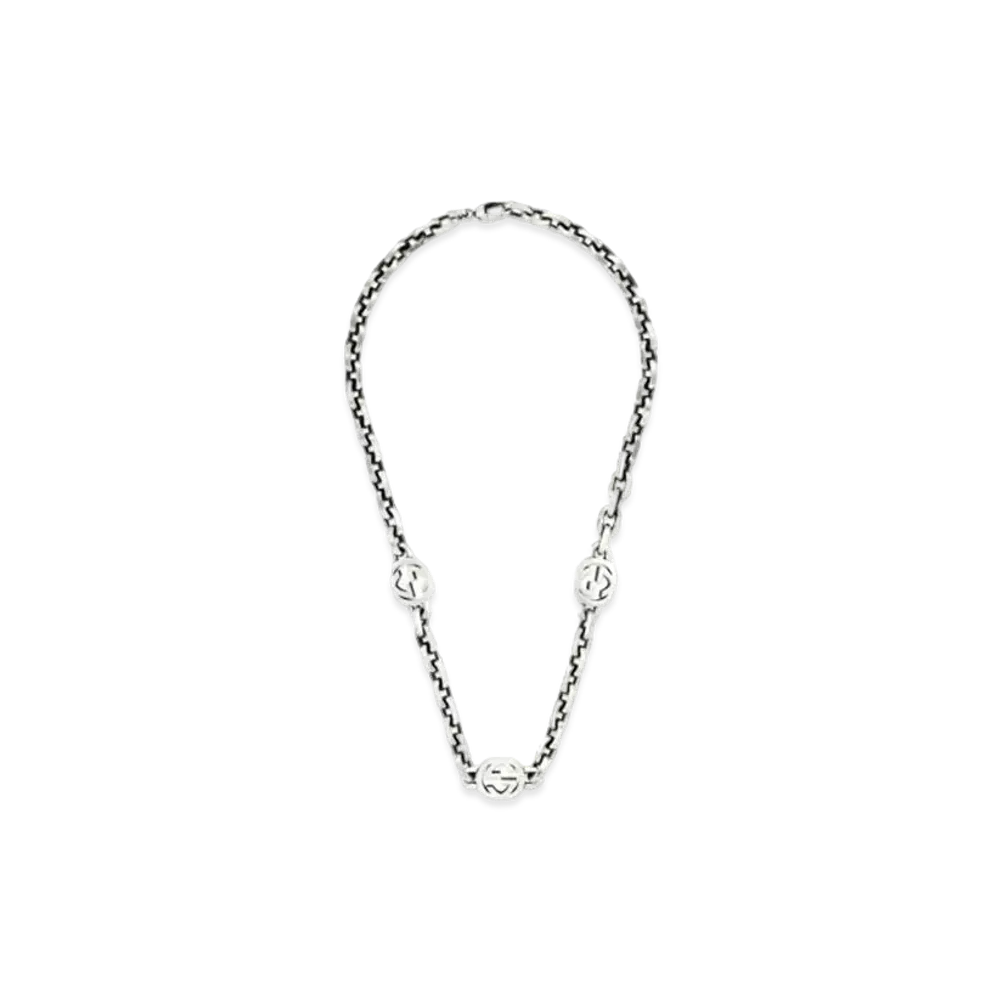 GUCCI Interlocking Double G Necklace "Silver"