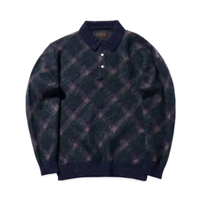 BEAMS Knit Polo Shaggy "Navy"