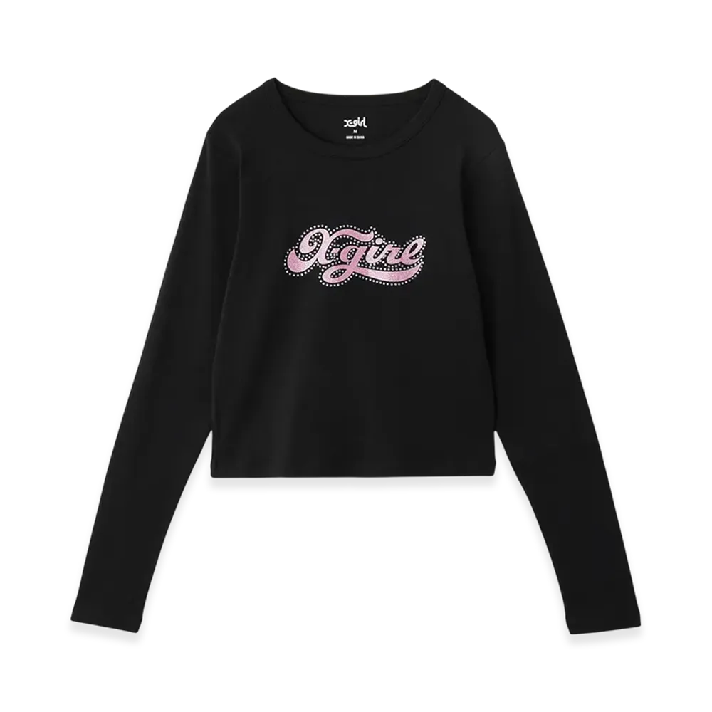 X-Girl Rhinestone And Glitter Logo L/S Baby Tee "Black"