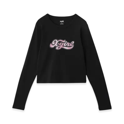 X-Girl Rhinestone And Glitter Logo L/S Baby Tee "Black"