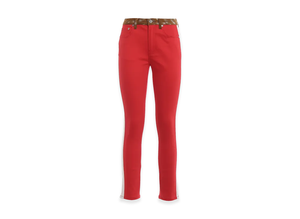 Burberry Women's Calf Hair Print Two-Tone Slim Fit Pants "Red"