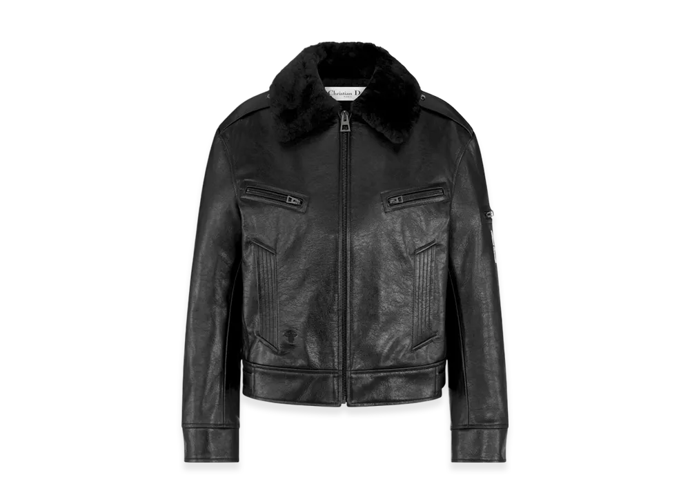 Dior Women's Taurillon Leather with Miss Dior Graffiti Signature Jacket "Black"