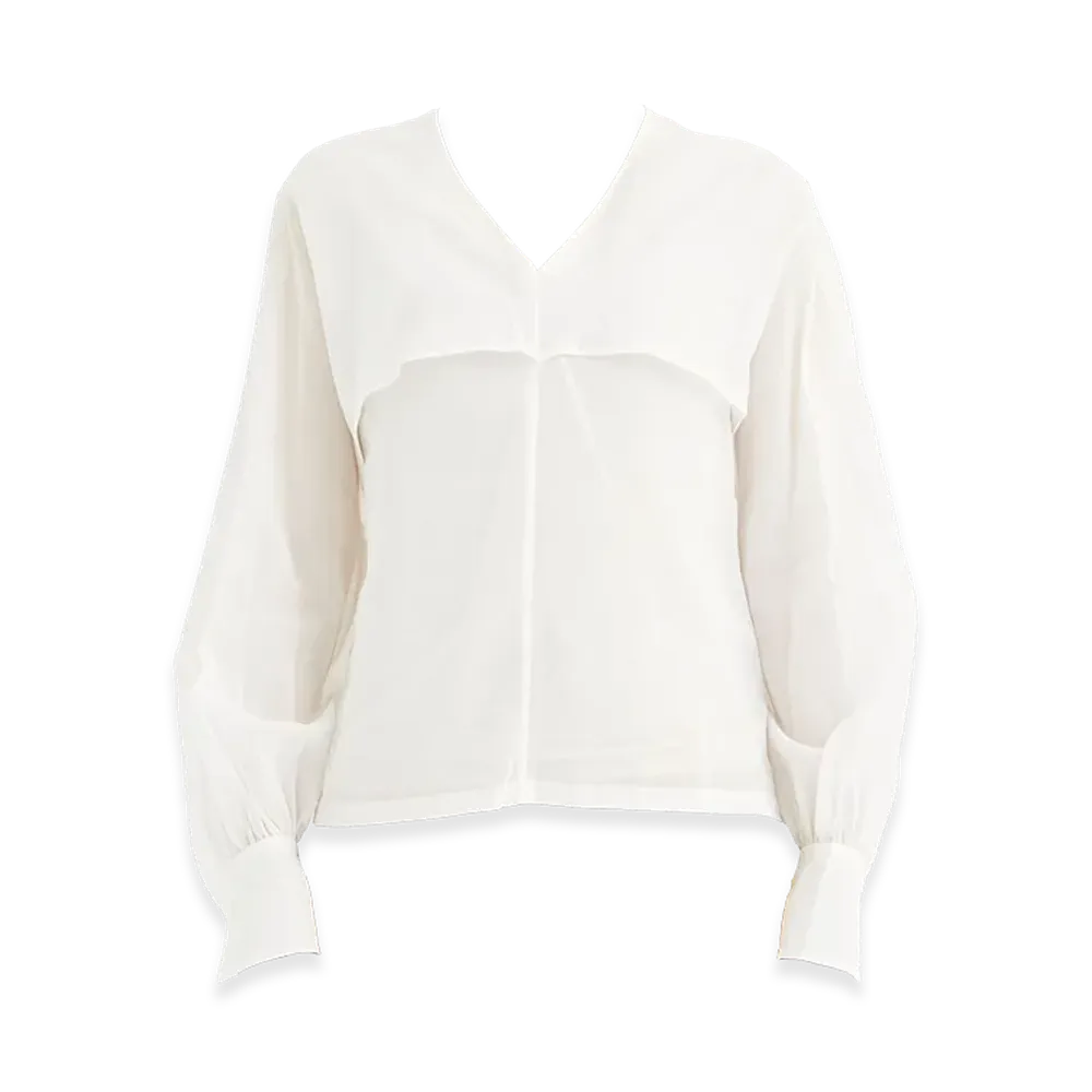 CINOH Women's Cotton Organdie V Neck Blouse "White"