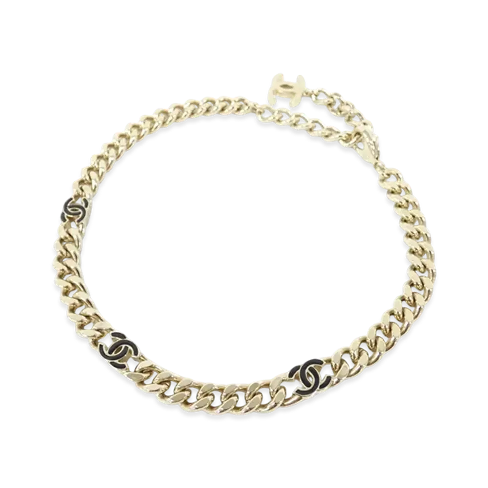 CHANEL CC Metal Choker Necklace "Black/Gold"