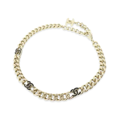 CHANEL CC Metal Choker Necklace "Black/Gold"