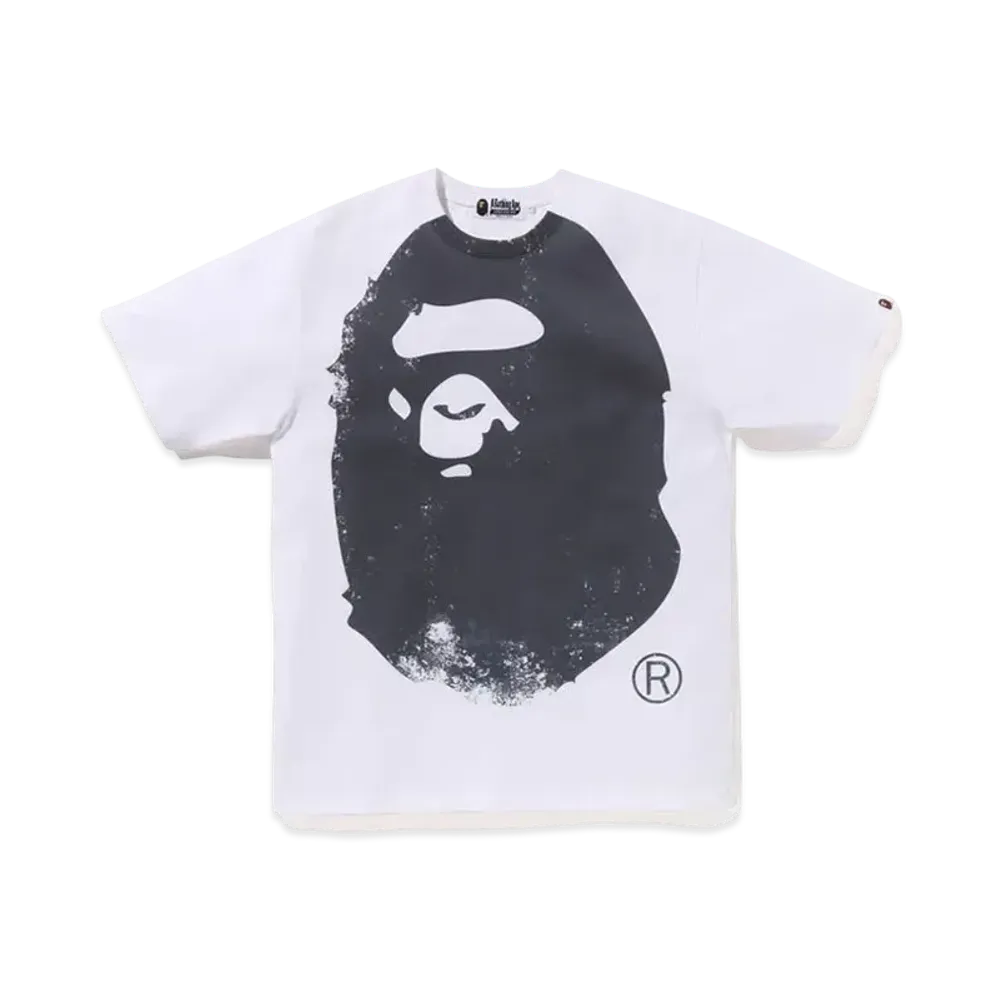 A BATHING APE Overprinted Ape Head Tee "White"