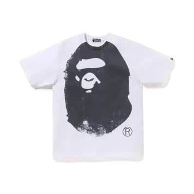 A BATHING APE Overprinted Ape Head Tee "White"