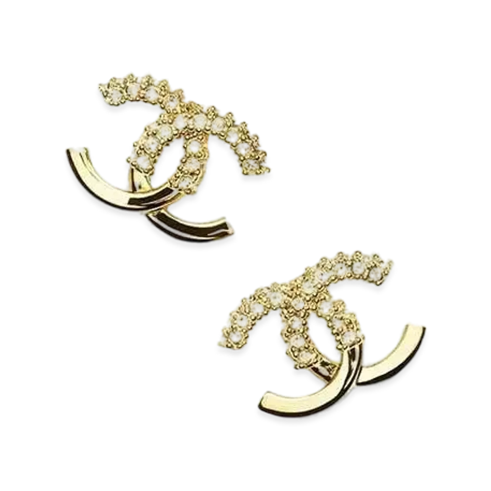 CHANEL Crystal & Metal Strass Stud Earrings "Gold/Crystal"