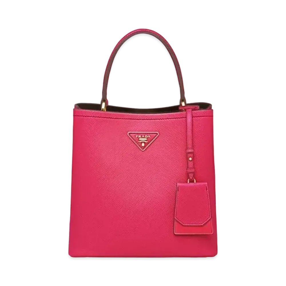 PRADA Medium Saffiano Leather Prada Panier Bag "Magenta/Black"
