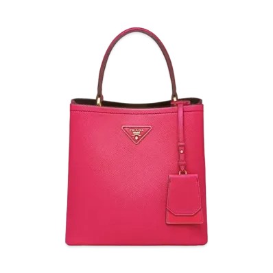 PRADA Medium Saffiano Leather Prada Panier Bag "Magenta/Black"