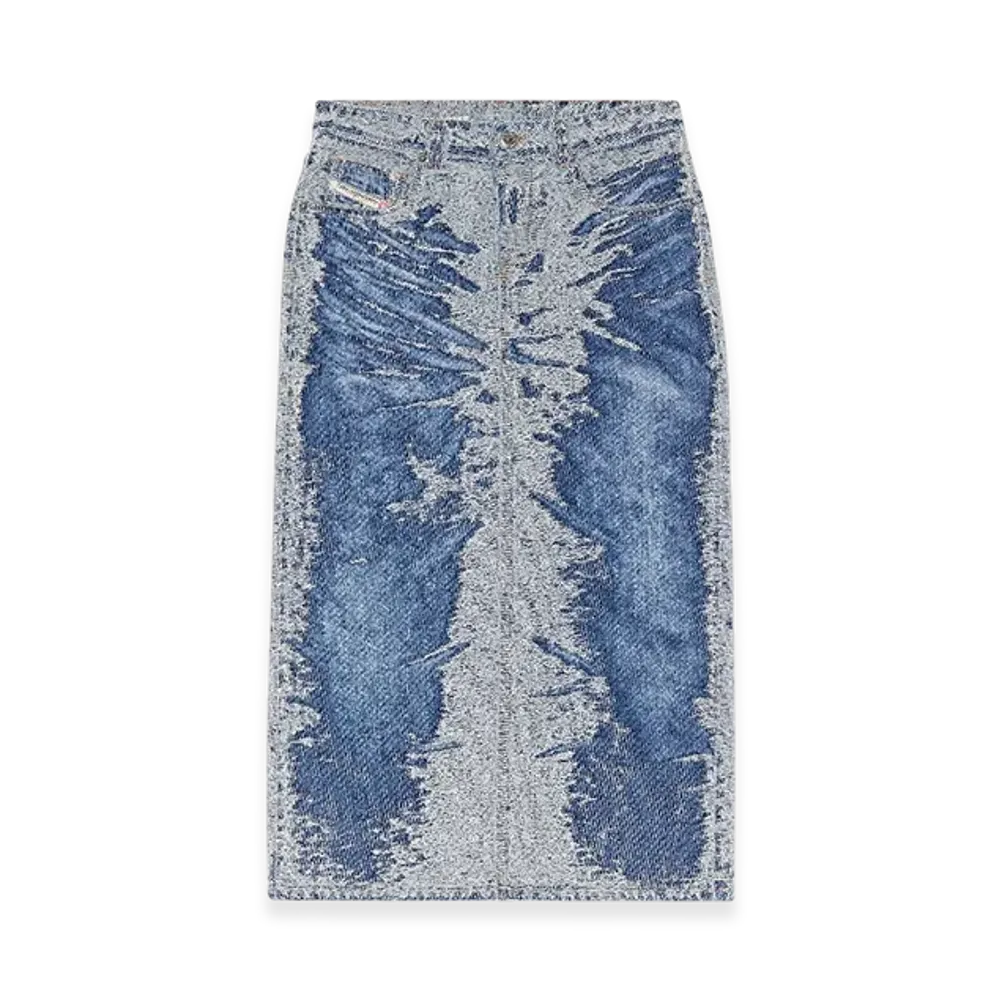 Diesel De-Skye-S Midi Skirt In Distressed Jacquard Denim "Light Blue"