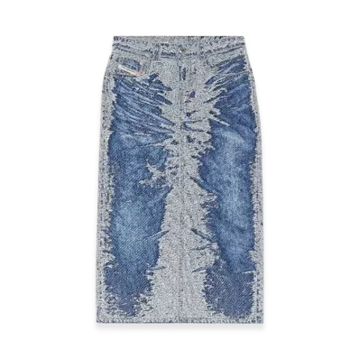 Diesel De-Skye-S Midi Skirt In Distressed Jacquard Denim "Light Blue"