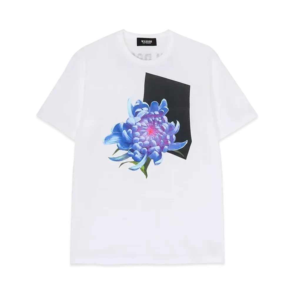 WILDSIDE Yohji Yamamoto BLUE CHRYSANTHEMUM White T-Shirt "White"