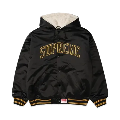 Supreme x Mitchell & Ness Lined Hooded Satin Varsity Jacket "Black"