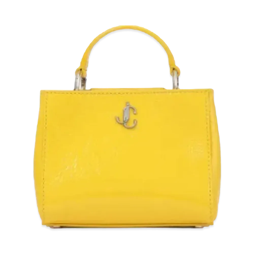 Jimmy Choo Varenne Top Handle Mini Patent Textured Leather Mini Bag With Gunmetal JC Emblem "Silver/Yellow"