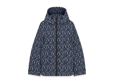 Dior Women's Technical Taffeta Jacquard with Miss Dior Allover Motif Waterproof Hooded Jacket "Navy Blue"