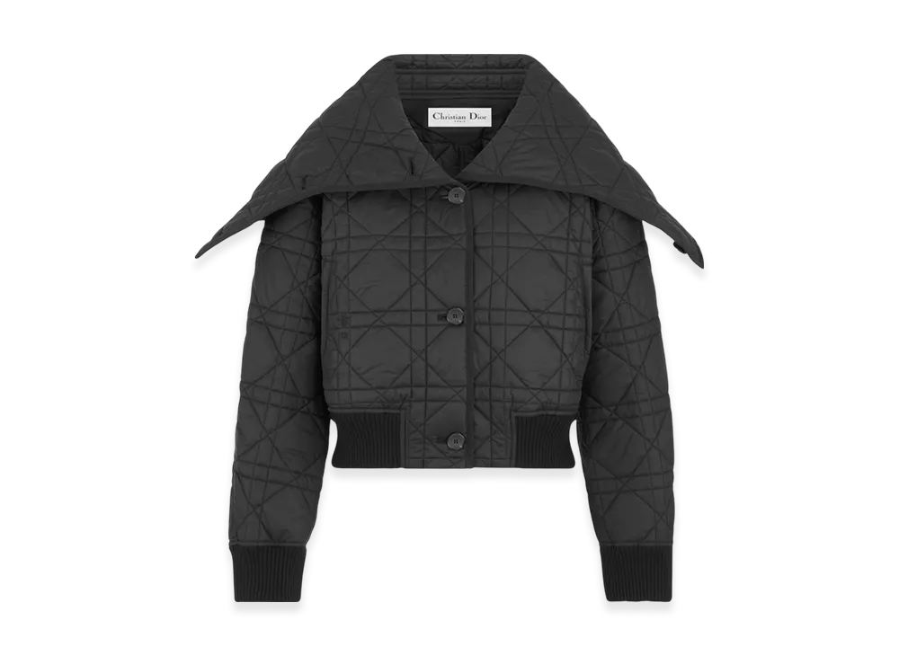 Dior Women's Quilted Technical Taffeta Macrocannage Bomber Jacket with Oversized Collar "Black"