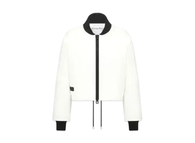 Dior DiorAlps Cropped Bomber Jacket Padded Technical Taffeta with Miss Dior Graffiti Motif "White/Black"