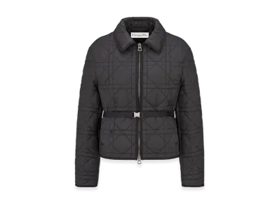 Dior Women's Quilted Technical Taffeta Macrocannage Belted Peacoat "Black"