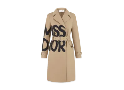 Dior Trench Coat Cotton Gabardine with Miss Dior Graffiti Motif "Black/Beige"