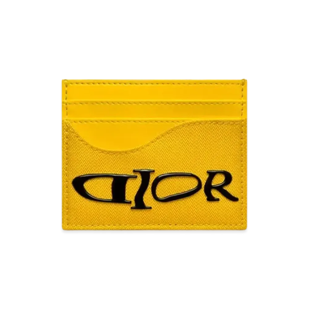Dior x LEWIS HAMILTON Saddle Card Holder Nylon and Leather Effect Technical Fabric "Yellow"