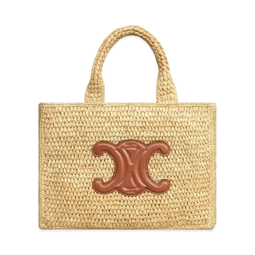 CELINE Small Cabas Thais in Raffia and Calfskin "Tan"