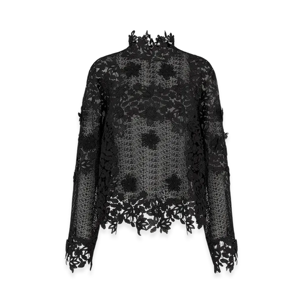 Dior Women's Blouse with Stand Collar Technical Guipure "Black"
