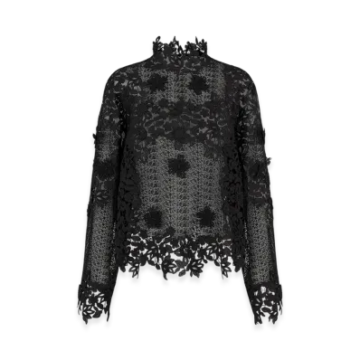 Dior Women's Blouse with Stand Collar Technical Guipure "Black"