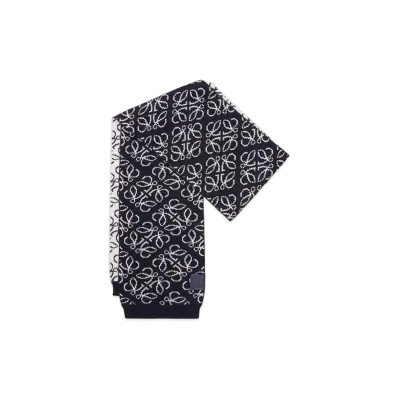 LOEWE All-Over Anagram Scarf In Wool "Navy/White"