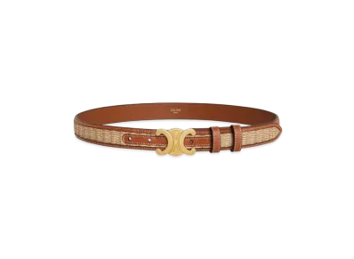 CELINE Medium Triomphe Belt in Textile with Raffia Effect and Calfskin "Tan"