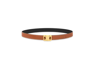 CELINE Medium Reversible Framed Triomphe Belt In Taurillon and Natural Calfskin "Tan/Black"