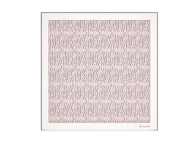 Dior Miss Dior Allover 90 Square Scarf Silk Twill "Pail Pink/White"