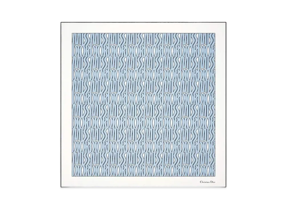 Dior Miss Dior Allover 90 Square Scarf and Silk Twill "Pail Blue/White"