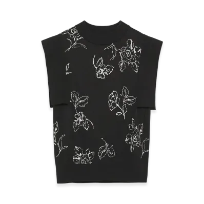 CLANE x Minami Tanaka Thin Flower Square Sleeve Knit Tops "Black"