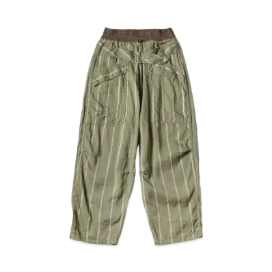 KAPITAL Linen Phillies Stripe Aviator Suit Cut Pants "Khaki"