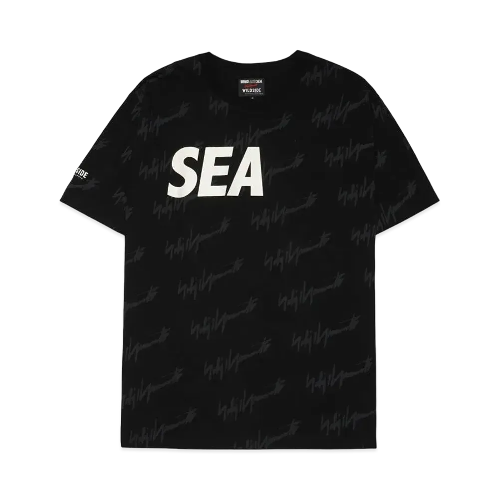 WIND AND SEA x WILDSIDE YOHJI YAMAMOTO MONOGRAM PRINT T-SHIRT "Black Black"