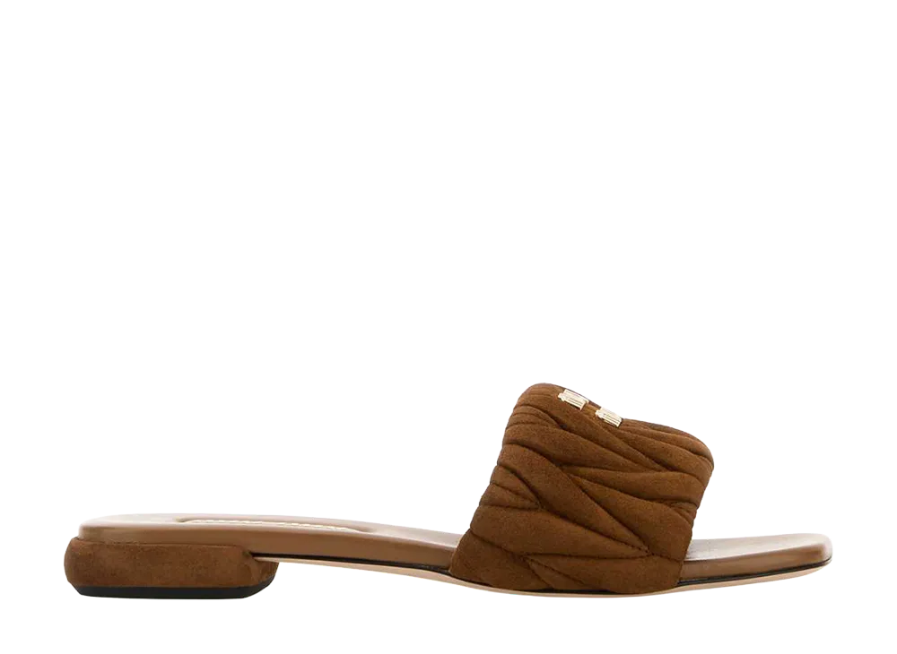 MIU MIU Women's Matelasse Suede Slides "Brown"