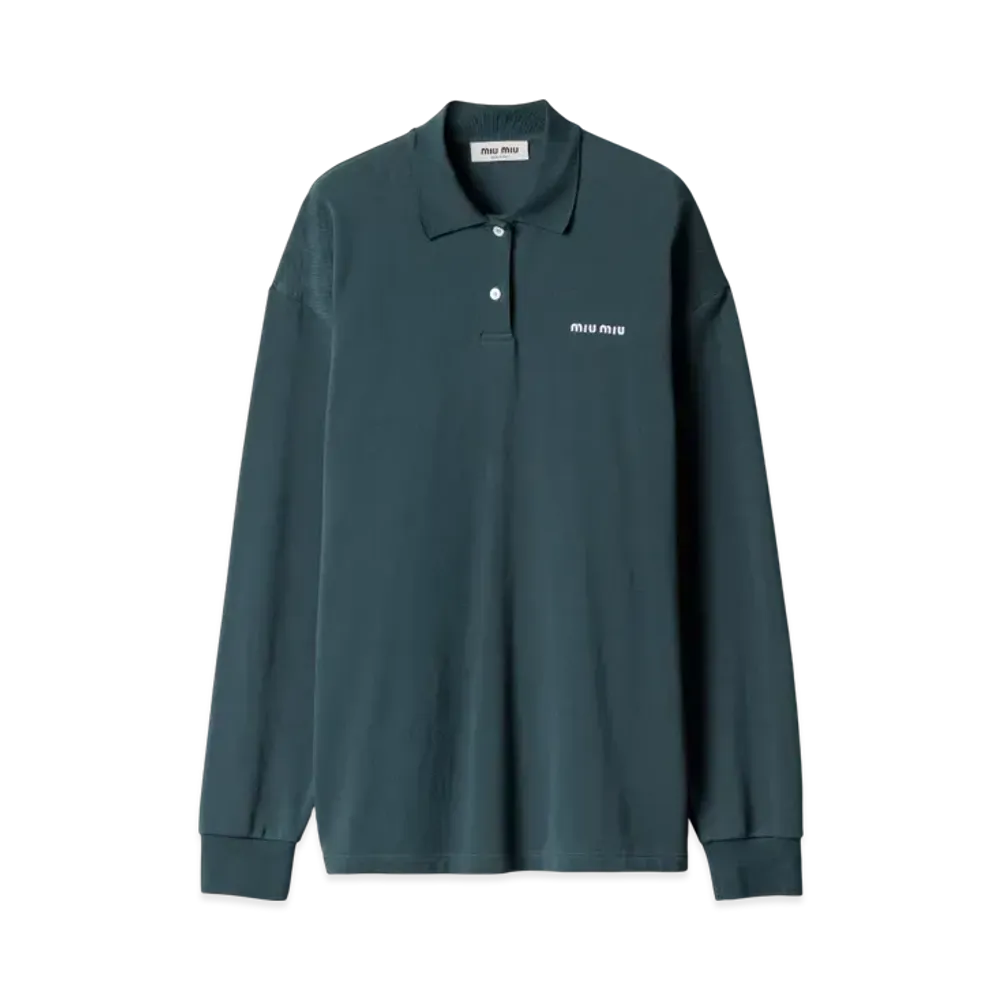 MIUMIU Women's Cotton Pique Polo Shirt "Green"