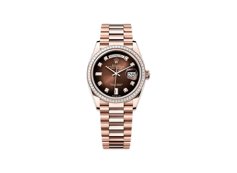 ROLEX Day-Date 36mm Everose Gold Diamond 128395TBR "Brown Ombre"