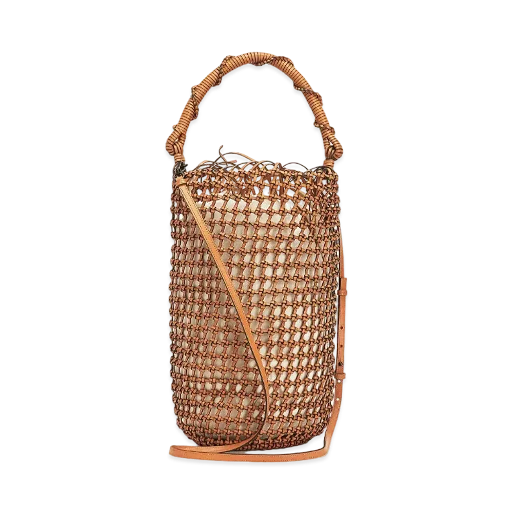LOEWE Bucket Mesh Bag In Woven Calfskin "Tan"