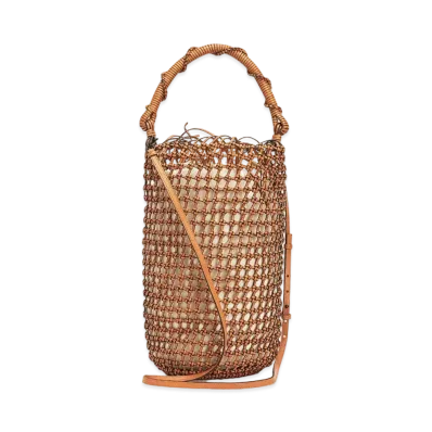 LOEWE Bucket Mesh Bag In Woven Calfskin "Tan"