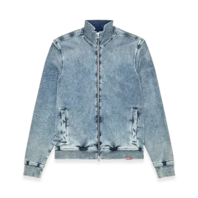 Diesel D-Buzye-S Track Zip-Up Sweater In Trompe LOeil Track Denim "Light Blue"