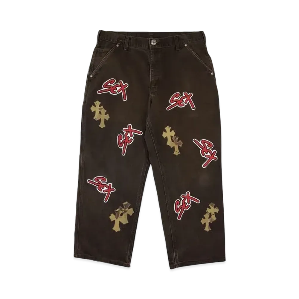 Chrome Hearts Matty Boy Sex Records Single Knee Vintage Carpenter Pants "Dark Brown"