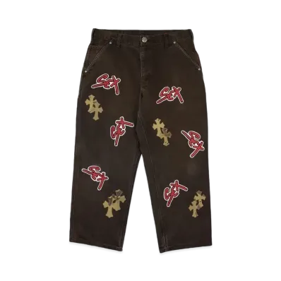 Chrome Hearts Matty Boy Sex Records Single Knee Vintage Carpenter Pants "Dark Brown"