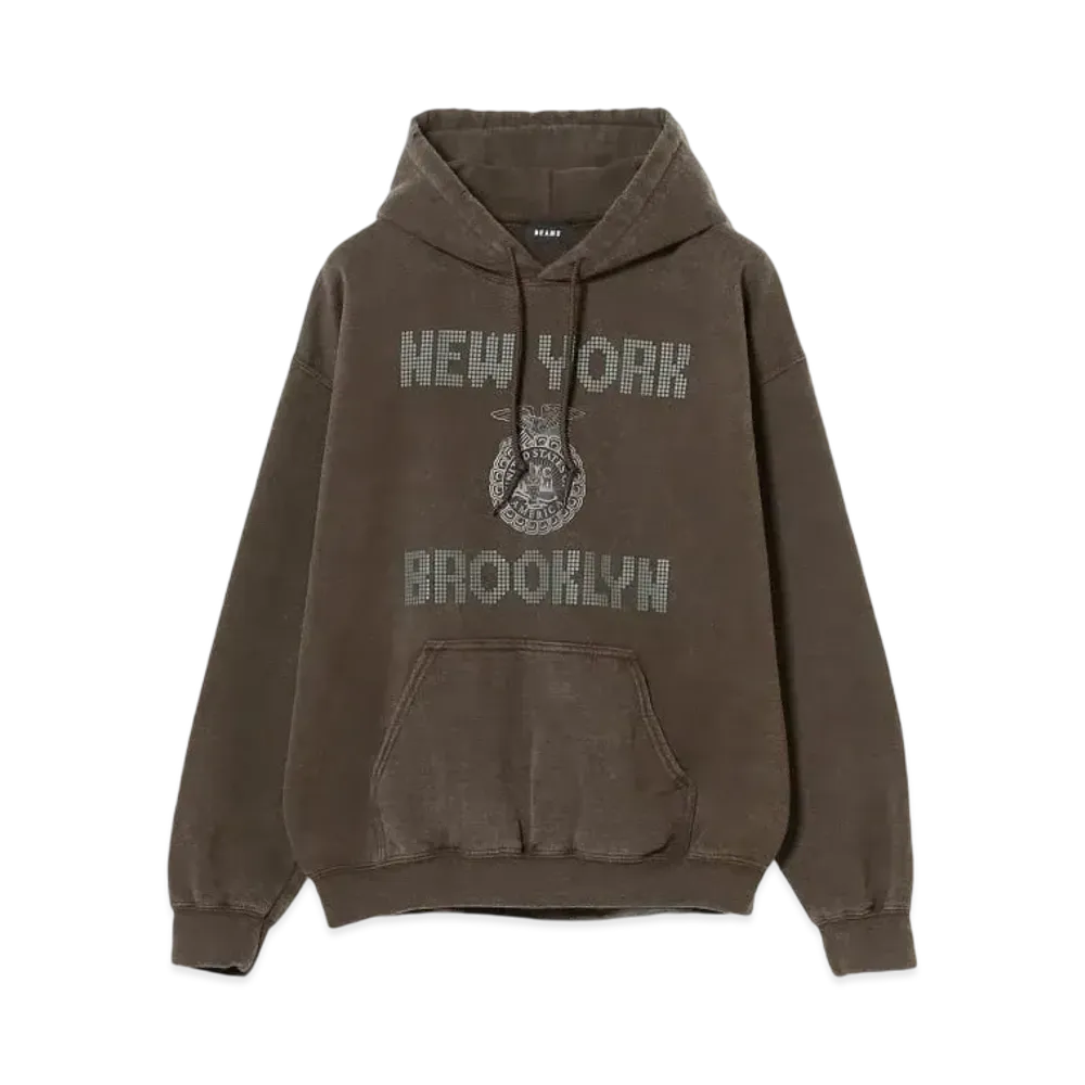 BEAMS Studs Print Hoodie "DarkBrown"