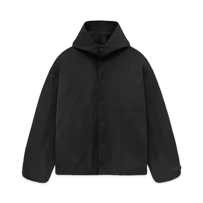 FEAR OF GOD ESSENTIALS Textured Nylon Hooded Coaches Jacket "Black"