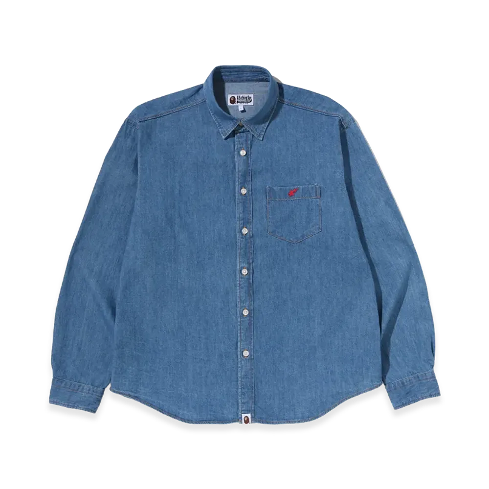 A BATHING APE Ape Head Relaxed Fit Denim Shirt "Light Indigo"
