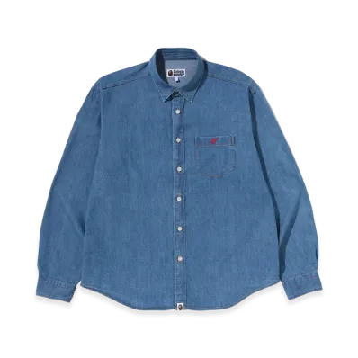 A BATHING APE Ape Head Relaxed Fit Denim Shirt "Light Indigo"